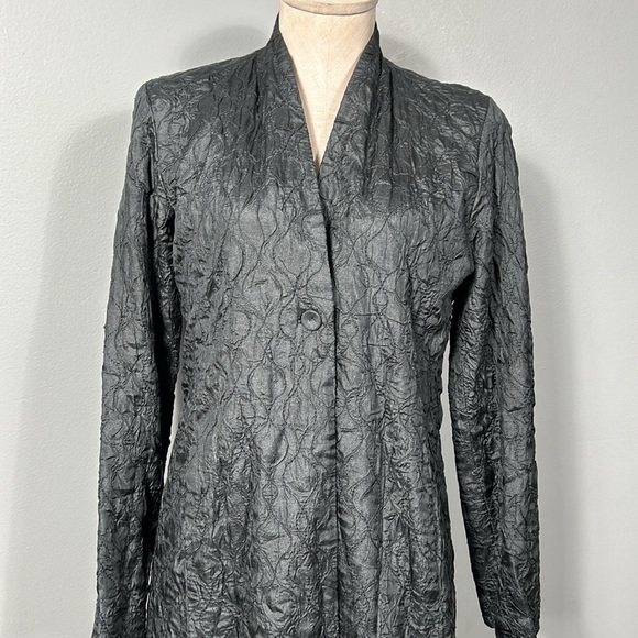 Eileen Fisher 100% Tussah Silk Gray Long Blazer size PS- gently used - Picture 2 of 16